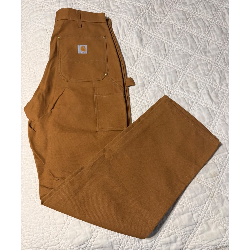 Carhartt B01 BRN Double Knee Work Pants Mens 33x34 Brown Duck Canvas USA Made